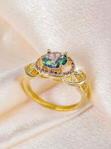1pc Luxury Sparkly Floral Pattern Classic 6-Prong 7-Color Zirconia Round Ring, For Women, Suitable For Valentine's Day, Dating, Engagement, Wedding, Daily Wear, Party,Mom,Mother,Mother's Day,Gift