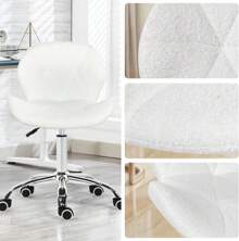 Modern Labm Wool Swivel Office Chair, Height Adjustable Padded Armless Desk Chair With Wheels For Home Office - White - View 4