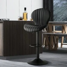 Nalupatio Bar Stools Set Of 2 |Breakfast Bar Stools •Backrest Kitchen Barstools •Bar Chair Fabrics •Modern Adjustable Swivel Gas Lift - Black - View 7