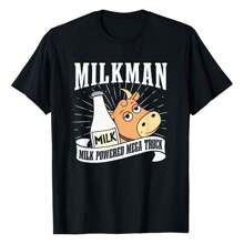Milk Milkman Farming Farm Farmer - Cow Dairy Milk Truck T-Shirt,220g Pure Cotton Single-Sided Printed Women's Round Neck Short Sleeved Shirt - màu đen - Xem 1
