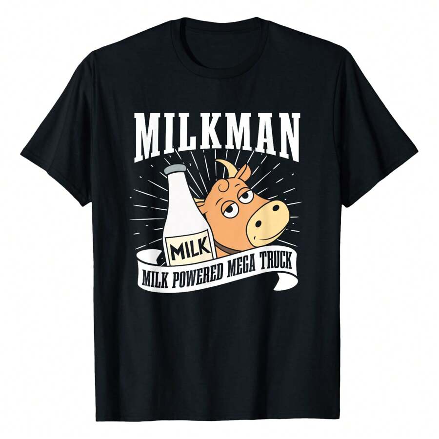 Milk Milkman Farming Farm Farmer - Cow Dairy Milk Truck T-Shirt,220g Pure Cotton Single-Sided Printed Women's Round Neck Short Sleeved Shirt - màu đen - Xem 1