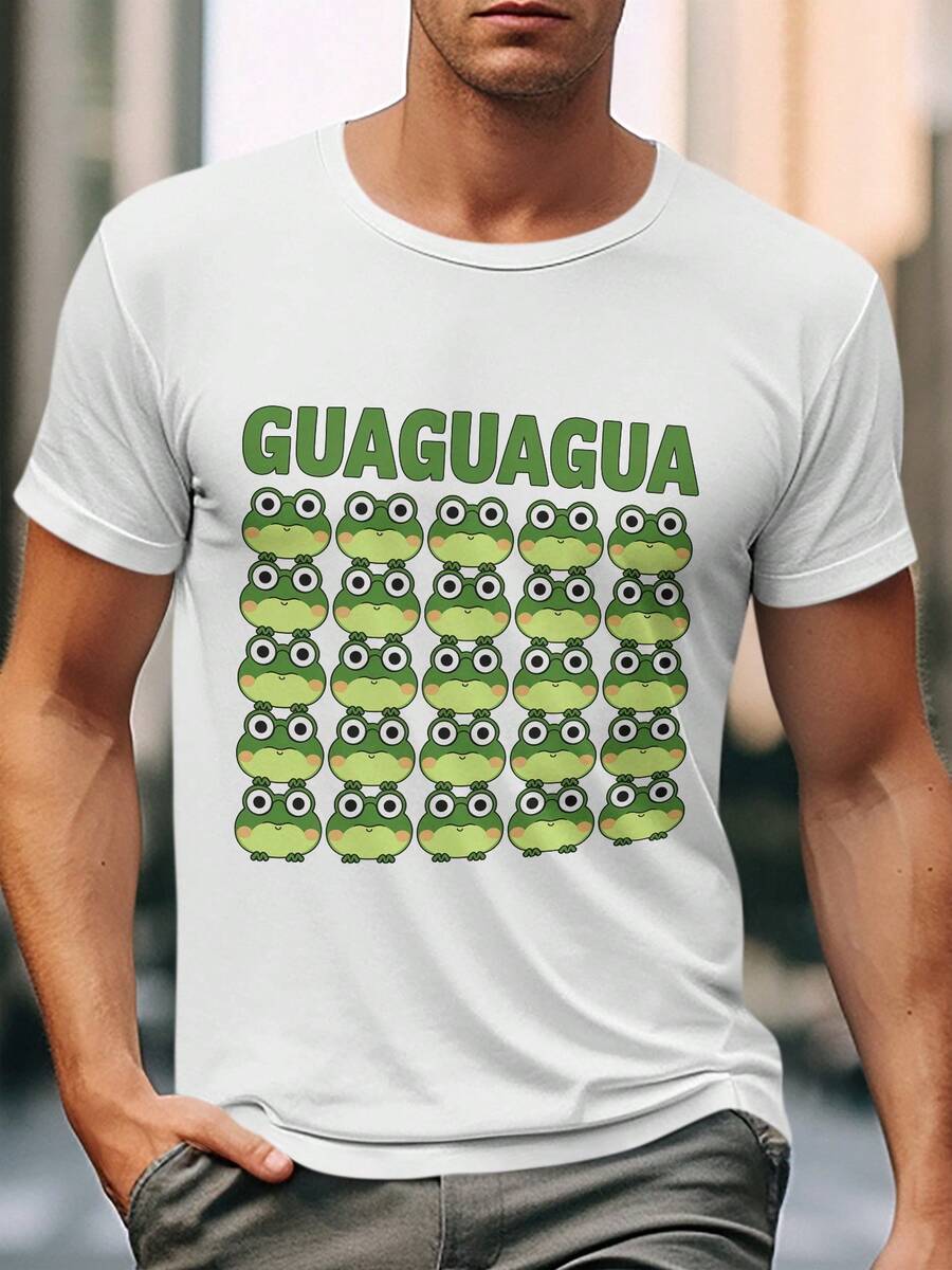 Guaguagua Frog Graphic Tee 220g Cotton Casual Short Sleeve T-Shirt Comfortable Breathable Printed Jersey For Men And Youth