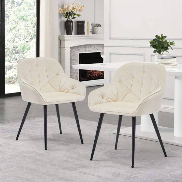 TUKAILAi TUKAILAI Esszimmerstühle 2er Set aus Samt, Küchenstuhl Polsterstuhl Wohnzimmerstuhl mit Armlehne Rückenlehne Gepolstert Metallbeinen,Sessel Freizeitstuhl für Küche Wohnzimmer Lounge