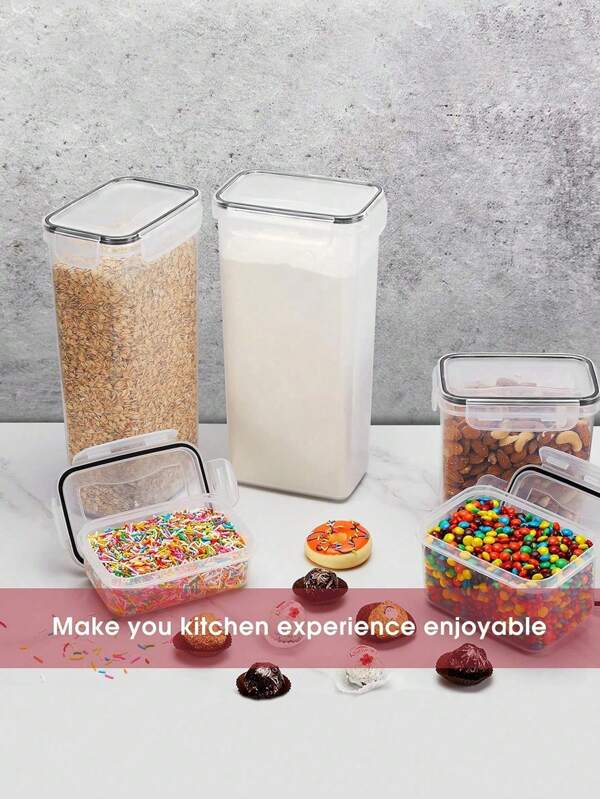 18pcs Airtight Food Storage Containers With LIDS,Vanity Plastic Kitchen Pantry Organization And Storage, Dry Food Jars For Grain Pasta, Flour, Sugar, With Labels, Markers, Dishwasher Friendly, Plastic Food Storage Jars,Local Warehouse, Stocking Stuffers For Kids,Local Warehouse,Vanity,