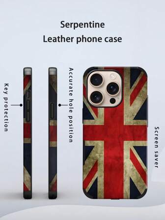 1pc Vintage Patriotic American/British Flag Print Soft Leather Phone Case, Creative Stripes Design, Dust-Proof Protective Cover Compatible With Apple 17 Pro Max/16 Pro Max/12pro/13/14plus/15promax/16promax11//13Pro, Holiday Gift