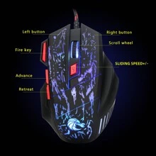 1 pieza Ratón óptico iluminado con cable USB para juegos con botones de disparo, adecuado para juegos, oficina, hogar, plug and play - Negro - Ver 6