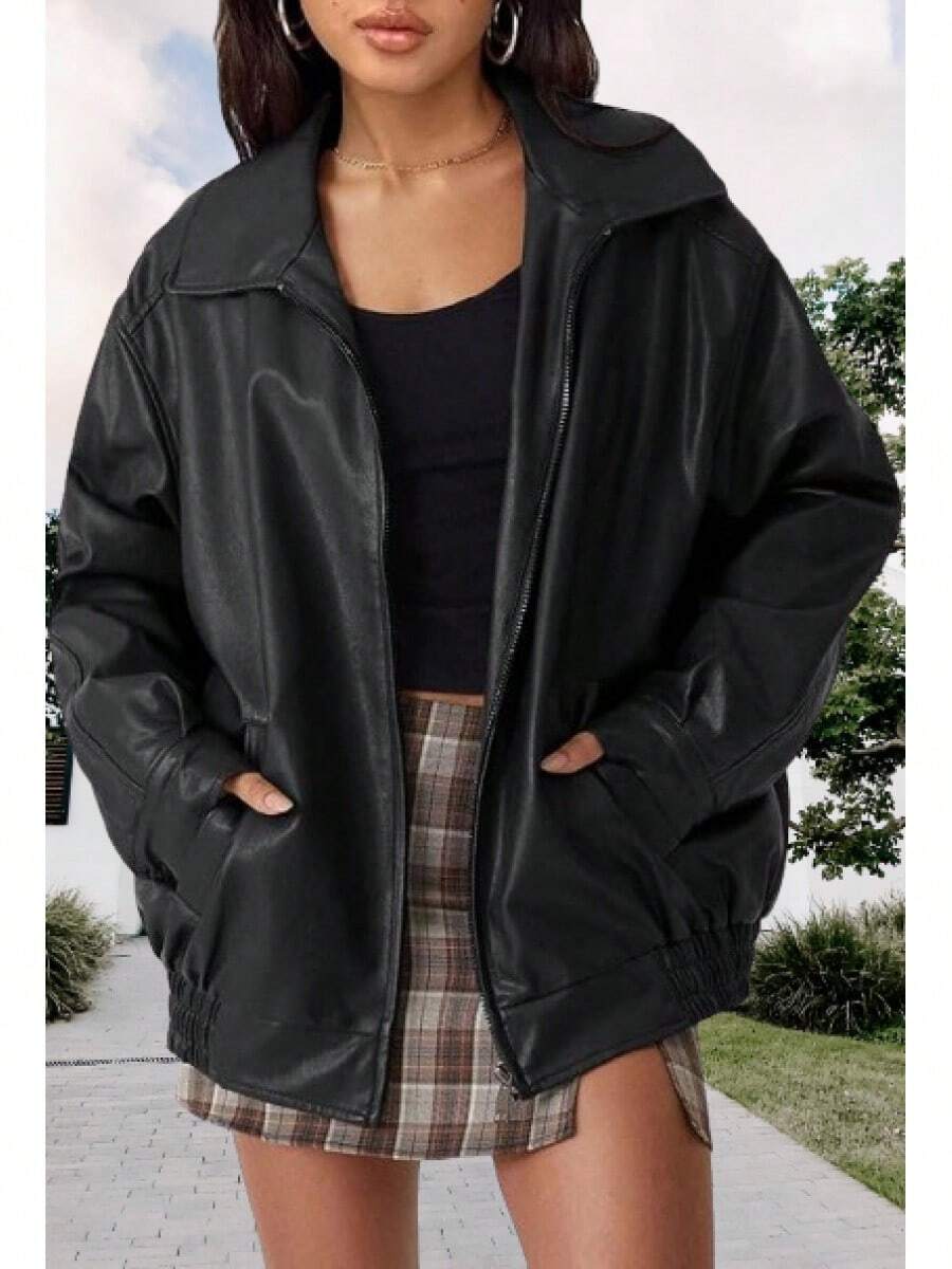 Womens Oversized Leather Jackets Faux Suede Fall Fashion Motorcycle Coats Winter Outfits Clothes Tops