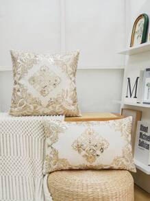1pc Exquisite Bead Embroidery Cushion Pillowcase, Suitable For Multiple Room Types And Sizes, Machine Washable, Zipper Closure, No Pillow Core Gifts Birthday Graduation School Decor School Surprise Dormitory Decor Back To School Home Decor Room Decor School Supplies