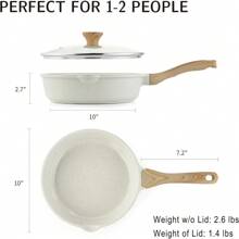 SENSARTE Nonstick Deep Frying Pan Skillet, 10/11/12-Inch Saute Pan With Lid, Stay-Cool Handle, Chef Pan Healthy Stone Cookware Cooking Pan, Induction Compatible, PFOA Free (10-Inch) - White Ceramic - View 6
