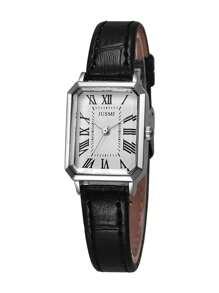 JUSMI 1 szt. damski zegarek kwarcowy z kwadratową tarczą z rzymskimi cyframi, minimalistyczny, biznesowy, skórzany pasek, odpowiedni do codziennego noszenia, na urodziny, prezent dla niej, rocznicę, promocję na koniec roku, Dzień Singla, promocję na Halloween, bez pudełka prezentowego - Biały - Zobacz 6