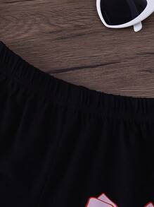 2pcs/Set Girls Casual Bow Decor Printed T-Shirt And Shorts Outfit, Outdoor Suit For Spring/Summer