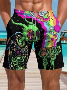 Men's 3D Summer Alien Rainbow Printed Beach Shorts,Hawaiian - Multicolor - View 3