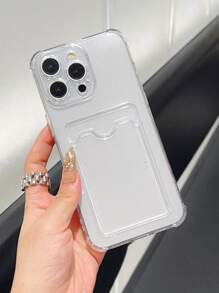 Portfel 1 szt. Minimalistyczny jednolity kolor Przezroczysty pokrowiec na karty, etui na telefon odporne na upadki, kompatybilne z iPhone 16 Pro Max, 14/13, 12, 11 Pro Max, XS Max, X, XR, 8, 7 Plus, Mini, odpowiednie jako prezent urodzinowy, dla dziewczyny, chłopaka lub do użytku osobistego