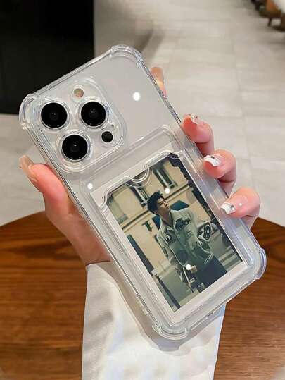 1个极简纯色透明卡包防震手机壳，兼容苹果16 Pro Max、14/13、12、11 Pro Max、XS Max、X、XR、8、7、Plus、Mini、17 Pro Max、17 Air，可作为生日礼物、送给女朋友、男朋友或自用