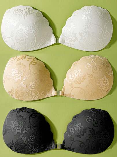 1 sutiã push-up invisível de renda cor de pele, com alças transparentes, disponível aleatoriamente