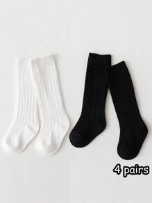 4 Pairs Children Versatile Knee-High Socks, Suitable For Everyday Wear