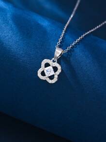 1 件 925 纯银锆石三叶草花吊坠项链，精致闪亮吊坠锁骨链，奢华精品礼物，适合女性日常佩戴 - 銀色 - 查看 4