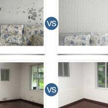 10/20 件 3D 墙板，即剥即贴 3D 壁纸，自粘防水泡沫板，适用于客厅、卧室、洗衣房、厨房、壁炉、电视墙装饰 - 白色 - 查看 8