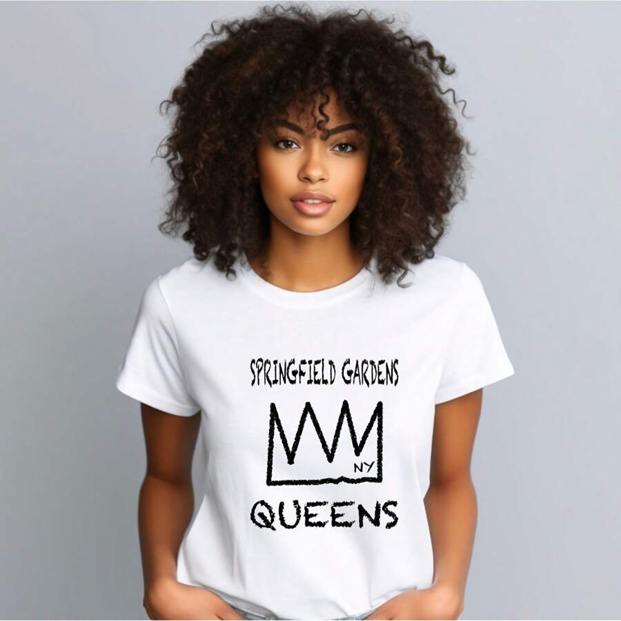 SPRINGFIELD GARDENS Queens T-Shirt, New York Queens Uni Shirt, Springfield Gardens Crown Tee, Queens N.Y. Shirt, New York City Borough - 白色 - 查看 1