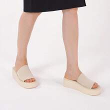 Athlefit Women's Slip On Platform Sandals Comfortable Open Toe Flatform Chunky Sandals - 米色 - 查看 6
