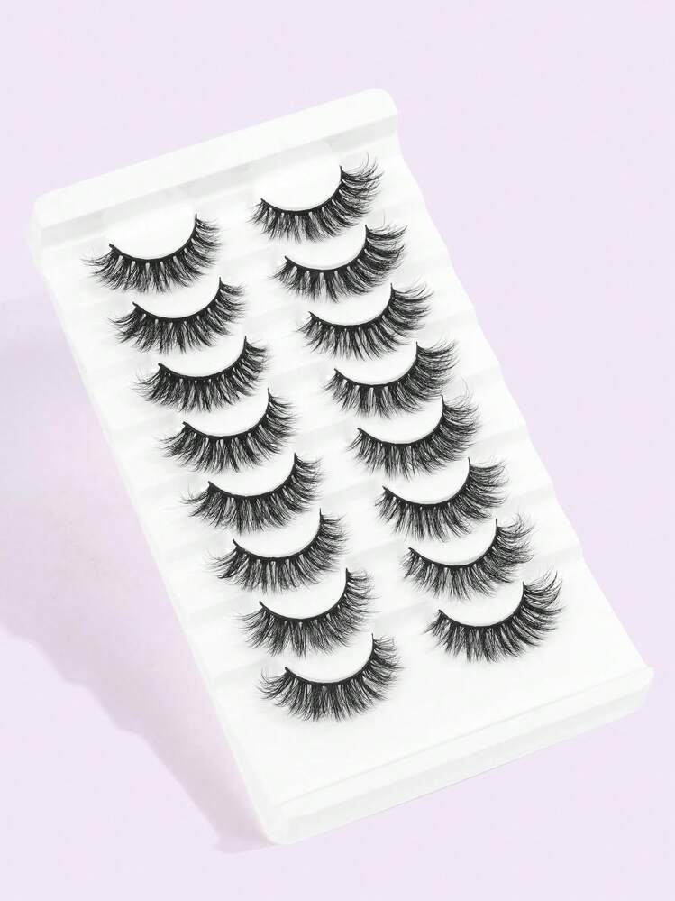 8Pairs Of Cross False Eyelashes & 1pc Disposable Eyelash Brush, Fluffy Slim For Everyday Use Manga Eyelashes, Travel Essentials, Gift For Women & Girls - 黑色 - 查看 3