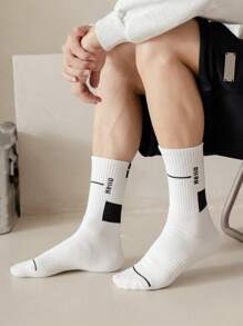 1 Pair/2 Pairs/3 Pairs/4 Pairs/5 Pairs/6 Pairs/7 Pairs/8 Pairs/9 Pairs/10 Pairs Men's White Letter Fashion Retro Minimalist Sports Crew Socks - White - View 8