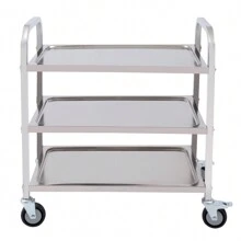 YUNRUX 3 Shelves Serving Trolley Stainless Steel Tea Trolley Kitchen Trolley Gastro Serving Aid 4 Wheels Service Trolley Clearing Trolley Up To 120 Kg - Silver - View 7