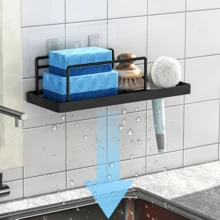 1pc Kitchen Towel & Dishcloth Drying Rack, Slouchy Draining Organizer, Wall-Mounted Rag Storage Holder, No-Drill - Black - View 1