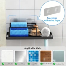 1pc Kitchen Towel & Dishcloth Drying Rack, Slouchy Draining Organizer, Wall-Mounted Rag Storage Holder, No-Drill - Black - View 3