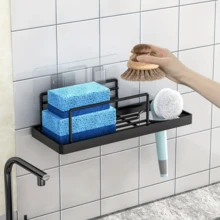1pc Kitchen Towel & Dishcloth Drying Rack, Slouchy Draining Organizer, Wall-Mounted Rag Storage Holder, No-Drill - Black - View 6