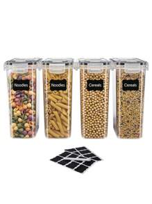 4 pezzi 4,5L/4L Contenitori per alimenti ermetici con coperchio, lattine per alimenti secchi prive di bisfenolo A, lattosio, cereali, pasta, farina e zucchero per organizzazione e conservazione, etichettati, lavabili in lavastoviglie, barattoli di plastica per la conservazione degli alimenti, utensili da cucina domestica - Bianco e nero - Visualizzare 1