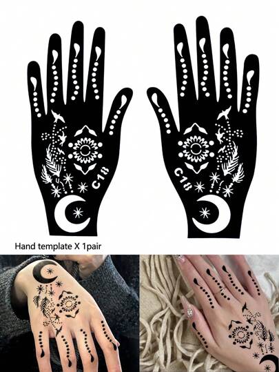 1 Set Henna Temporary Tattoo Stencils, Lace Floral Pattern Body Art Designs For Hands, Feet, Skin, Waterproof Fake Tattoo Templates For Men And Women