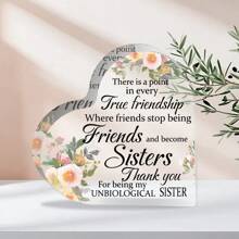 1 pieza Decoración de sobremesa con forma de corazón, Decoración de sobremesa de acrílico transparente 2D, Diseño romántico en inglés "True Friendship", Decoración de sobremesa, Regalo de cumpleaños para buenos amigos, Regalo de Año Nuevo