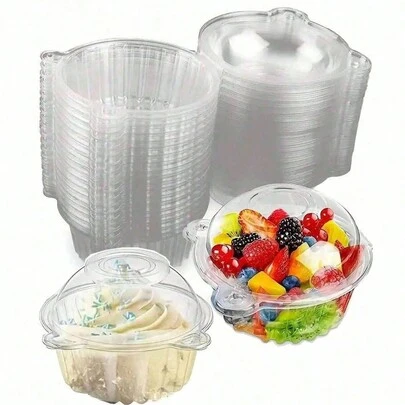 10/20/30/50/100 件透明塑料蛋糕杯盒，松饼甜点纸杯蛋糕盒饼干水果寿司包装容器，一次性透明纸杯蛋糕盒，可堆叠单隔间纸杯蛋糕，带密封盖，适用于派对婚礼