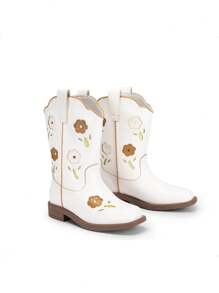 Girls Cowgirl Boots Kids Mid Calf Western Boots Riding Shoes For Toddler/Little Kid/Big Kid - 白色 - 查看 5