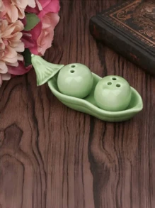 1 bộ lọ đựng muối và hạt tiêu bằng gốm "Hai hạt đậu trong một quả đậu", 12cm/4,72in, hộp quà dễ thương, đồ trang trí nhà sang trọng, quà cưới, phụ kiện nhà bếp - màu xanh lá - Xem 5