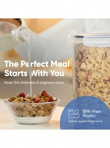 4 pezzi 4,5L/4L Contenitori per alimenti ermetici con coperchio, lattine per alimenti secchi prive di bisfenolo A, lattosio, cereali, pasta, farina e zucchero per organizzazione e conservazione, etichettati, lavabili in lavastoviglie, barattoli di plastica per la conservazione degli alimenti, utensili da cucina domestica - Bianco e nero - Visualizzare 5