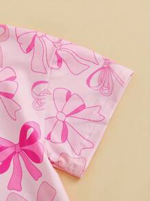 6M-4T Toddler Baby Girl Summer Outfits Bow Pattern Crew Neck Short Sleeve T-Shirt With Shorts 2 Pcs Set - Pink - View 5