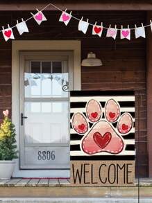 1 件情人节快乐花园旗帜，猫爪心形花园横幅户外双面，周年纪念心形庭院户外装饰 - 貓爪愛心 - 查看 3