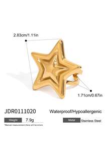 Uworld 1Pc Of Simple And Fashionable Gold And Silver Color Matching Five-Pointed Star Stainless Steel Open Ring 18K Gold-Plated Suitable For Daily Wear Holidays Commuting Parties Etc. - Star - View 9