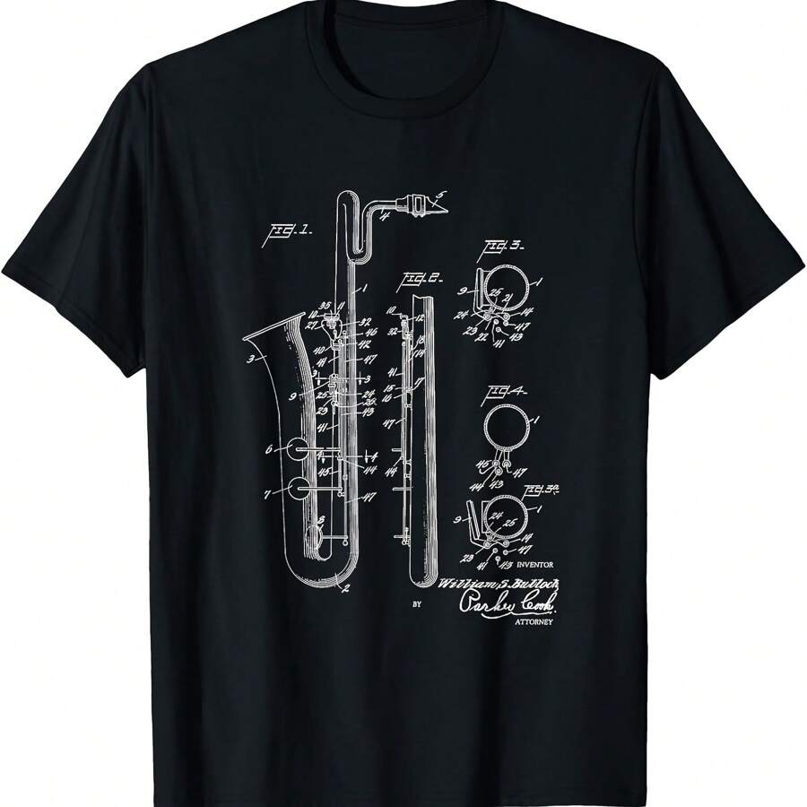 Saxophone Bari Sax Patent Style Cool Saxophonist T-Shirt
