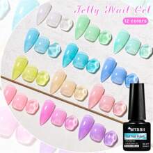 Mtssii Macaron Jelly Gel Nail Polish Blue Crystal Translucent Candy Color Semi Permanent Varnish Nail Art Soak Off UV LED Gel Polish For Summer Manicure Home Salon