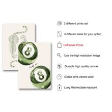 1/2pcs Unframed Green Cheetah Lucky 8 Pool Ball Y2K Preppy Art Poster Aesthetic Coquette Girly Room Decor Funky Painting Canvas Print Minimalist Wall Picture For Dorm,College Apartment,Living Room,Bedroom,Modern Home Decoration