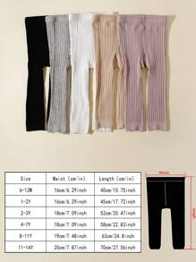 3 Pairs Baby Girls Solid Color Striped Cropped Tights, Suitable For Spring/Autumn - Multicolor - View 2