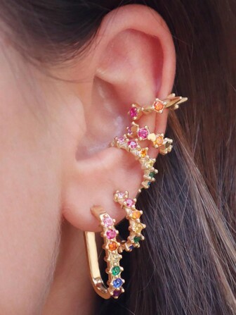 5 件精美方晶锆石耳环套装女士彩色锆石耳夹耳环时尚派对珠宝