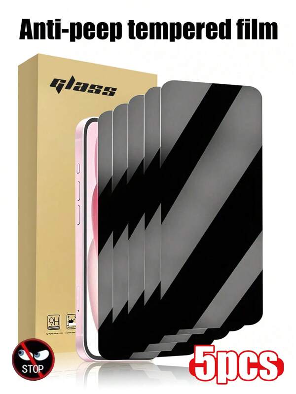 Película de vidro temperado antiespionagem com 5 peças, compatível com iPhone 16/15/14/13/12/11 Pro Max/XR/X/XS Max/7/8 Plus/iPhone SE 2025, película de vidro com privacidade para presente de aniversário, família, amigos, acessórios para celular