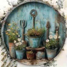 1 tấm biển lá kim loại cổ điển có thiết kế dụng cụ làm vườn và hoa, đồ trang trí nghệ thuật treo tường bằng kim loại cho gia đình, nhà hàng, quán cà phê, nhà để xe - sử dụng trong nhà và ngoài trời, kích thước 8x8 inch. Thích hợp cho sinh nhật, kỷ niệm, ngày lễ tình nhân, giáng sinh, lễ tạ ơn, ngày của mẹ và ngày của cha. Cổ điển, trang trí, quà tặng. Kiểu mẫu lỗ là ngẫu nhiên. - Nhiều màu - Xem 2