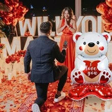 1 pieza Set de globo de peluche del Día de San Valentín con globo de aluminio con forma de corazón de 58 pulgadas"con cierre automático, diseño "Te Amo" - Perfecto para propuestas románticas, bodas y aniversarios, decoraciones del Día de San Valentín, globos de boda, decoración de boda, decoración del hogar, decoración de la habitación, recuerdos de fiesta para la novia