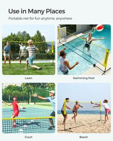 SONGMICS 3 M Badminton Net, Volleyball Net, Adjustable Poles Height, Portable Set For Tennis, Yellow - Yellow - View 2