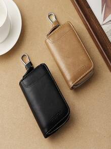 2025 Shopping Festival Promotion, Minimalist High-End Leather Key Pouch For Men, Large Capacity Waist Hanging Real Soft Leather Multi-Function Zipper Key Holder Card Case 2-In-1 - Multicolor - View 6